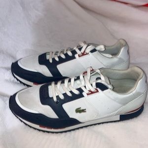 LACOSTE MENS SHOES WHITE,RED and BLUE